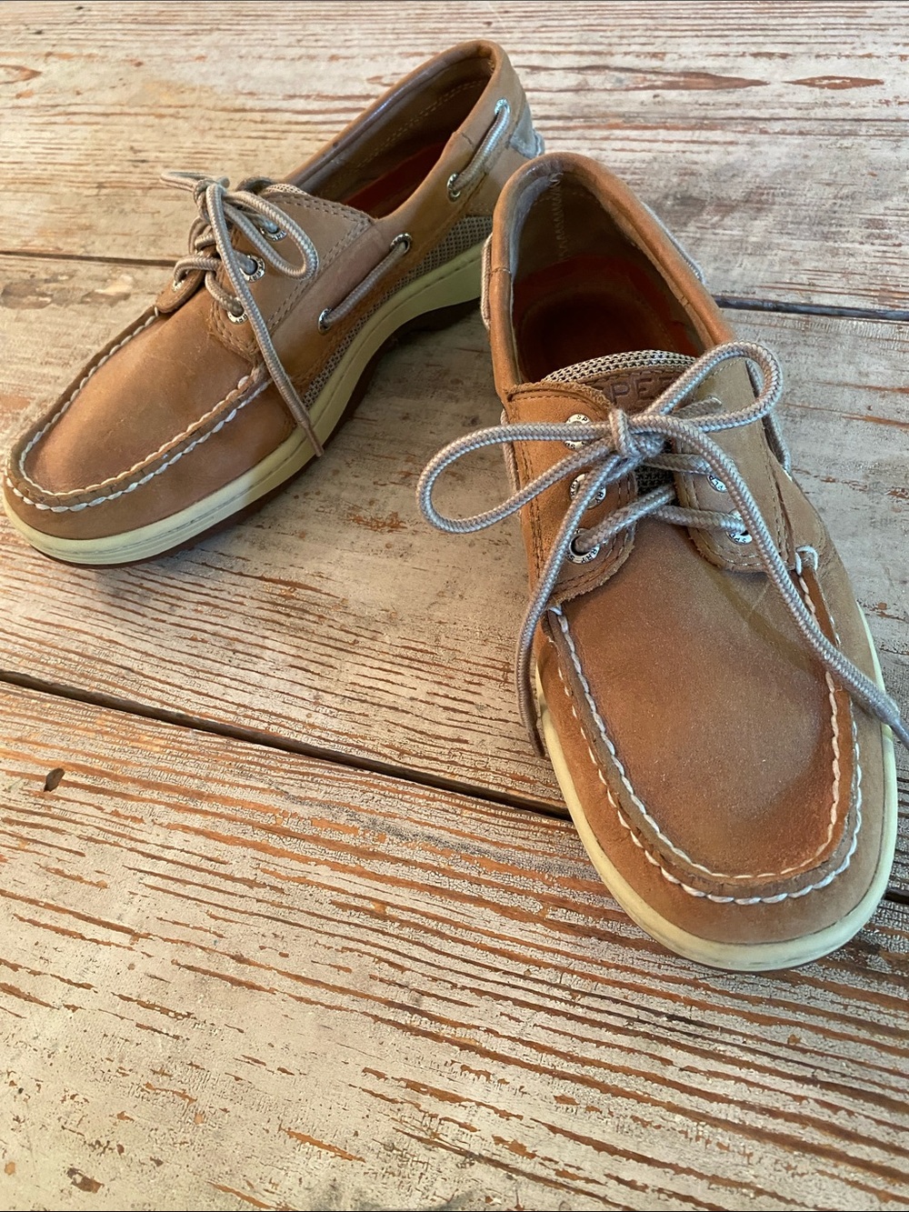 Sperry Brown Leather Boat Shoes with Cream Sole
